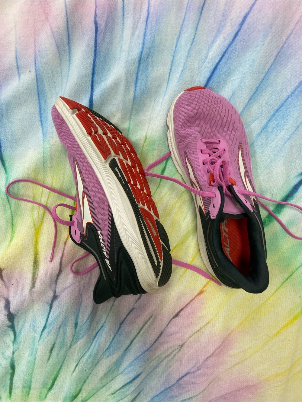 Altra Pink Running Shoes with Black and Red Accents